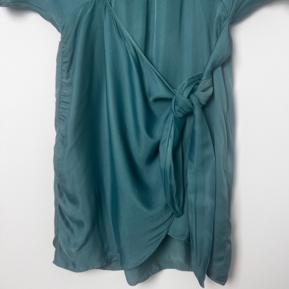 ZARA Women's Small Sea Green Satin Effect Faux Wrap Party Cocktail Mini Dress - Picture 5 of 14